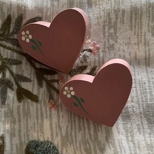 Pink Heart-Shaped Farmhouse Shabby Chic Hand painted Tacks Set of two 1980’s 2”